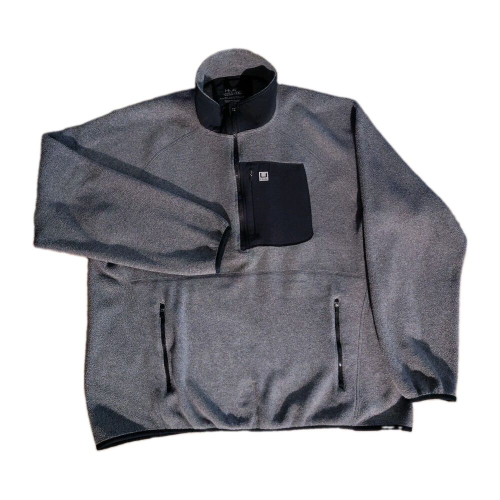 HUK Fishing 1/4 Zip Fleece Pullover Mens XXL Gray Outdoor Fishing Sweatshirt